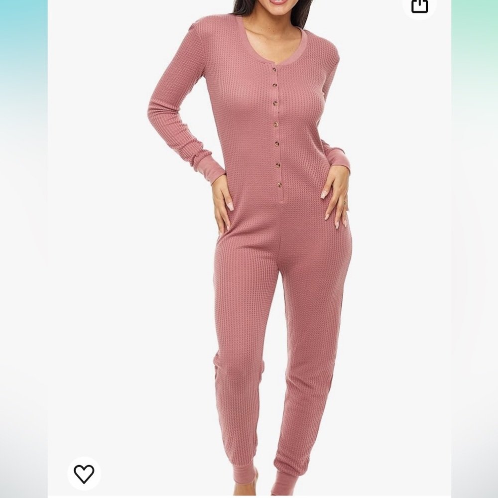 Alexander Del Rossa pink pajama waffle knit onesie with front button closure